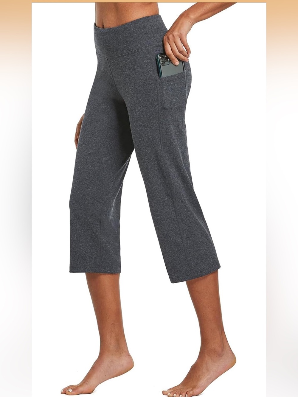 Baleaf Women's Capri Pants w/ Pockets, High Waist Capri, straight leg, Gray 2X